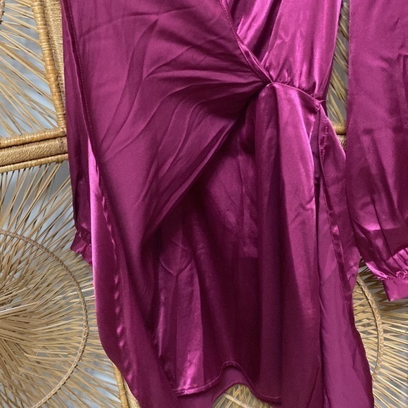 L‎ Love Women's Small Satin Faux Wrap Long Sleeve Dress - Pink / Purple - Picture 6 of 10